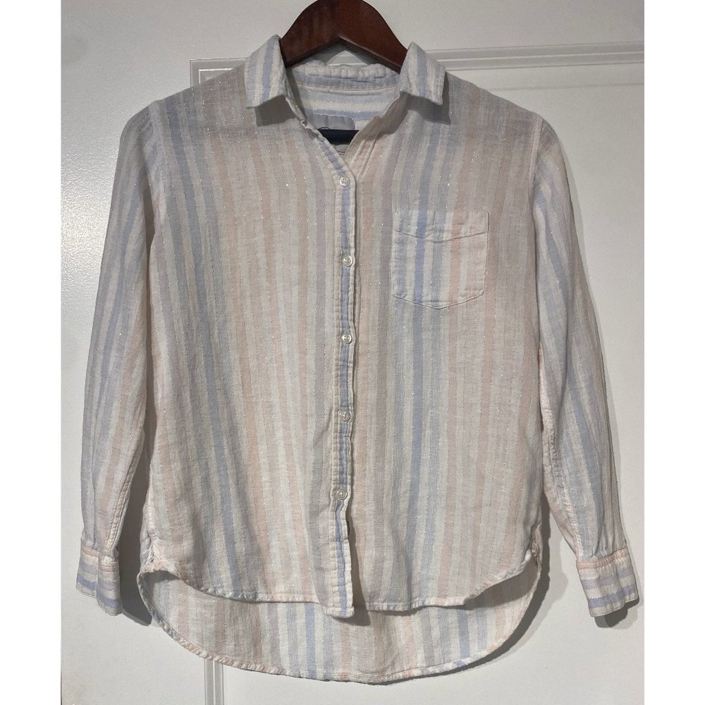 Rails Charli Linen Button-Down Shirt in Pastel Rainbow Stripe S